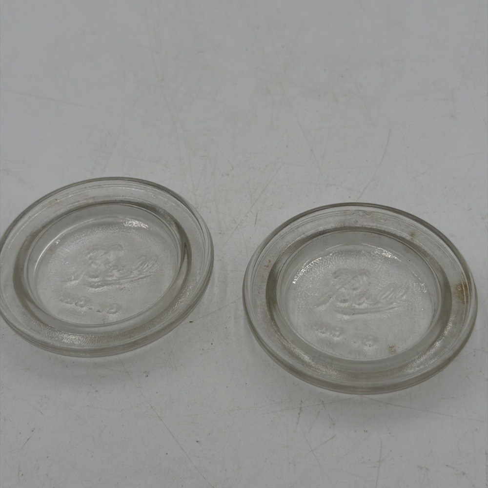 2 BALL No. 10 Vintage Clear Glass Canning Jar Lid Inserts 2.5" diameter